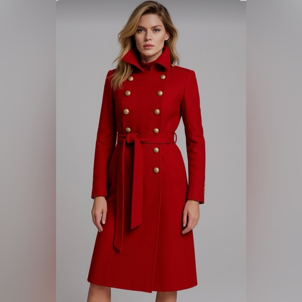 MISHA COLLECTION Red Double-Breasted Coat with Gold Buttons